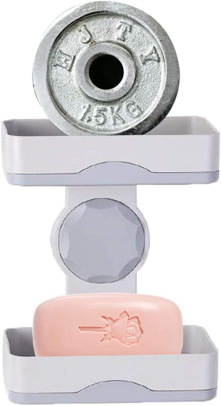 JIALTO Plastic Wall Mounted Double Layers Soap Dish Saver with Drain Tray