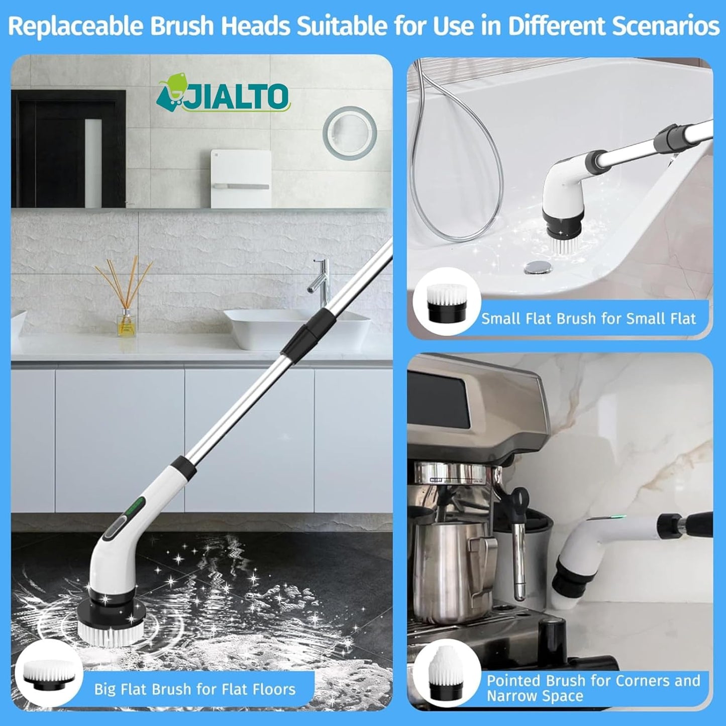 JIALTO Plastic Electric Spin Scrubber for Cleaning , Electric Mop for Floor Cleaning with 7 in 1 Replaceable Brush Heads