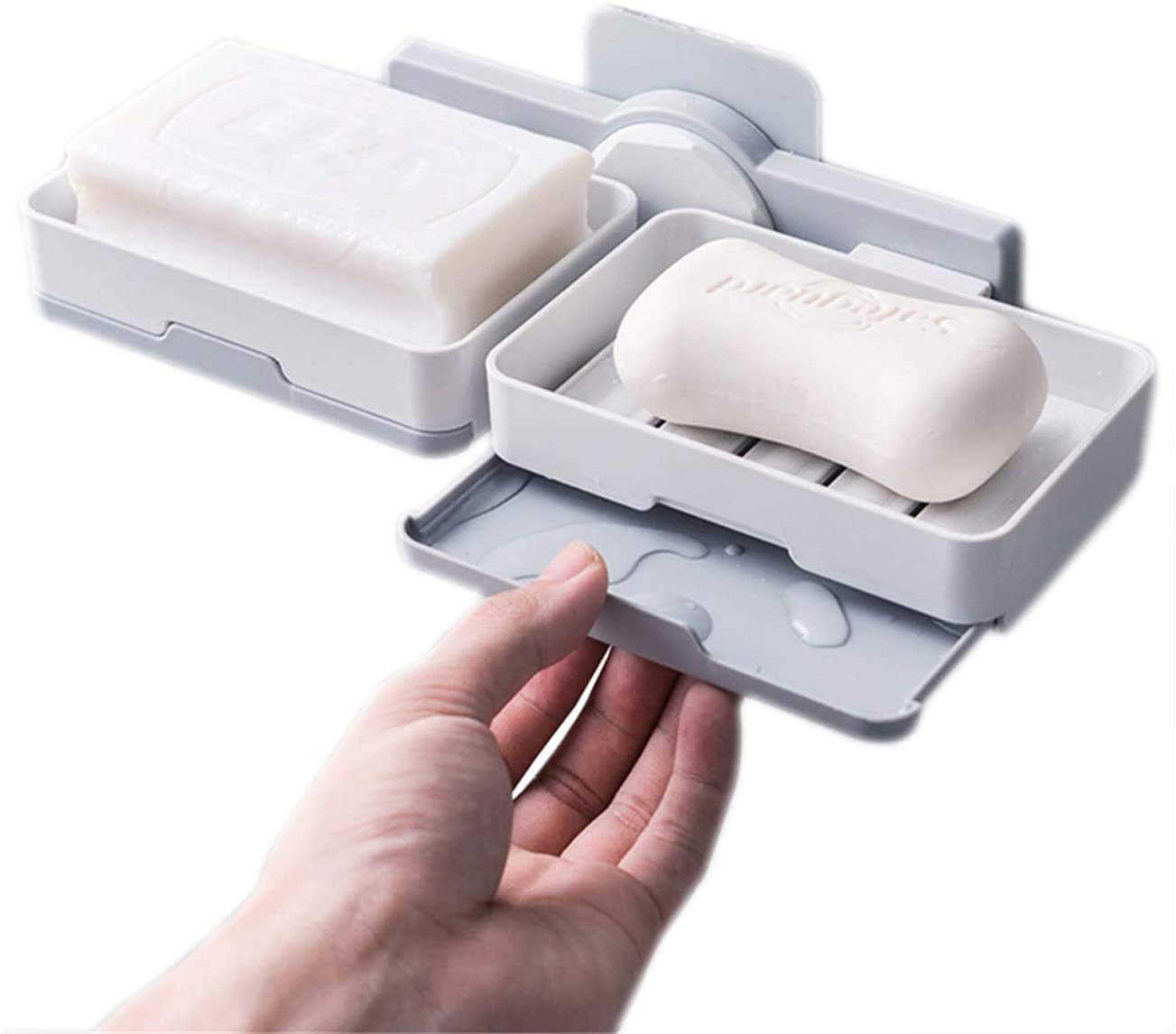 JIALTO Plastic Wall Mounted Double Layers Soap Dish Saver with Drain Tray