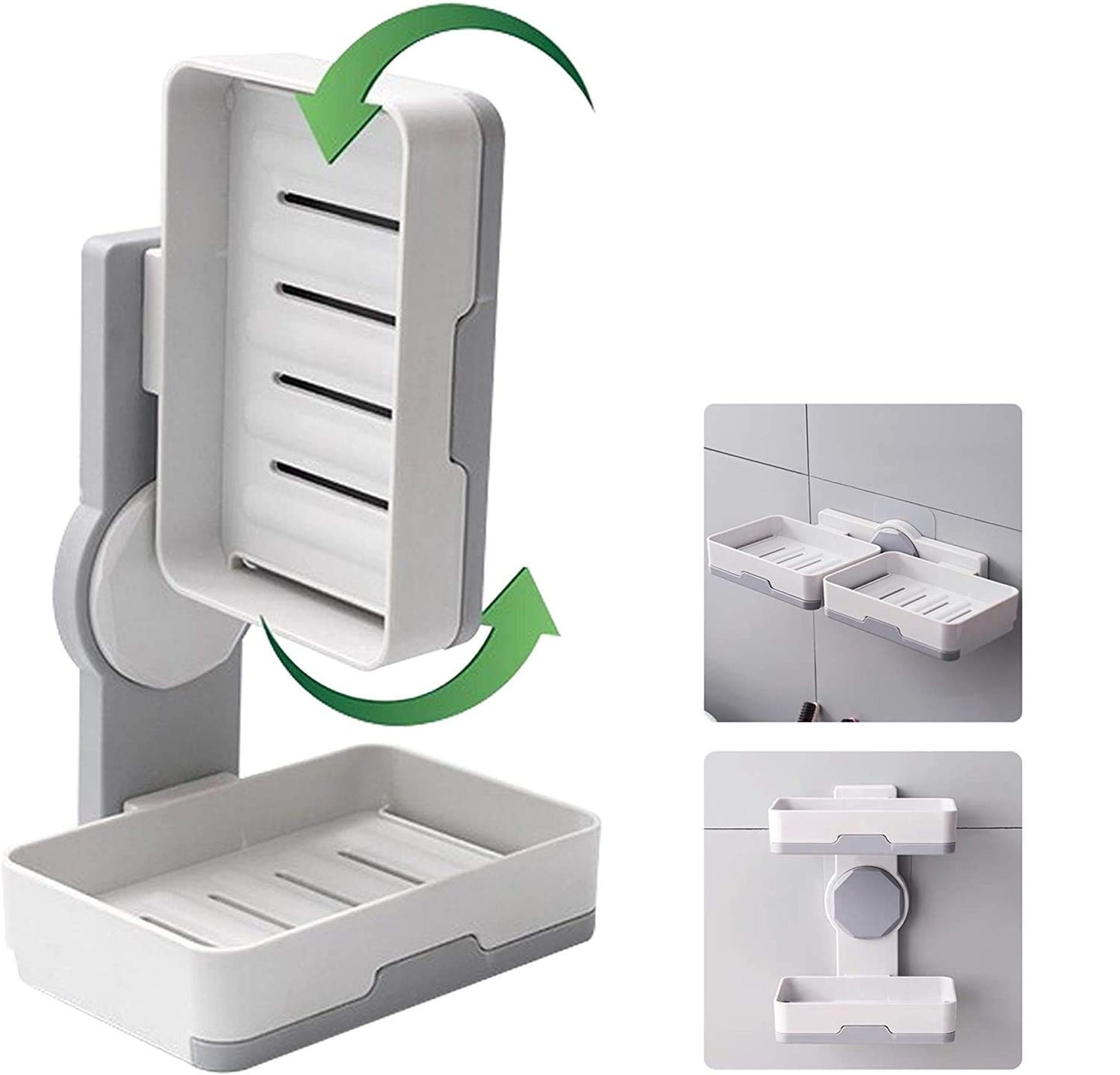 JIALTO Plastic Wall Mounted Double Layers Soap Dish Saver with Drain Tray