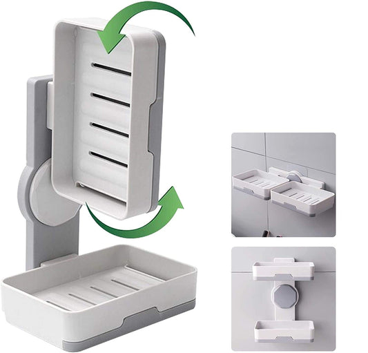JIALTO Plastic Wall Mounted Double Layers Soap Dish Saver with Drain Tray