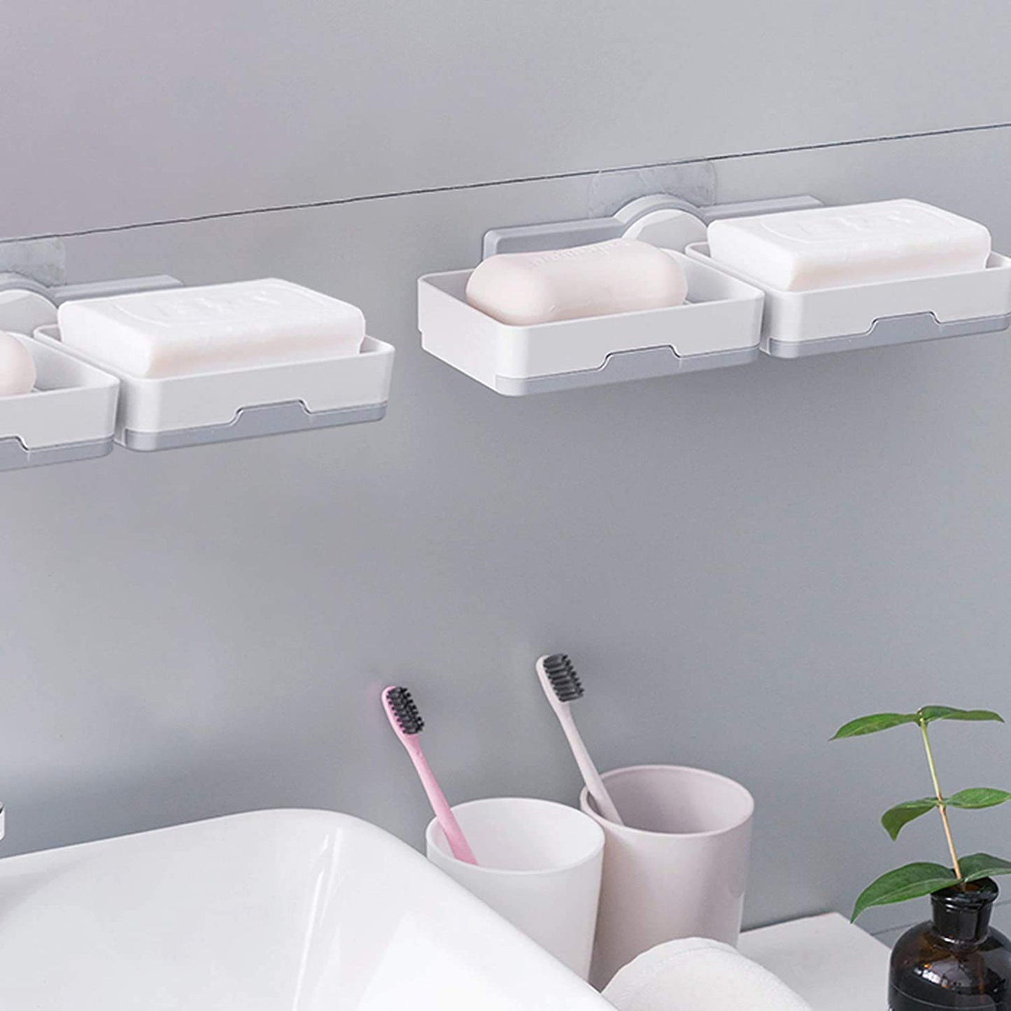 JIALTO Plastic Wall Mounted Double Layers Soap Dish Saver with Drain Tray