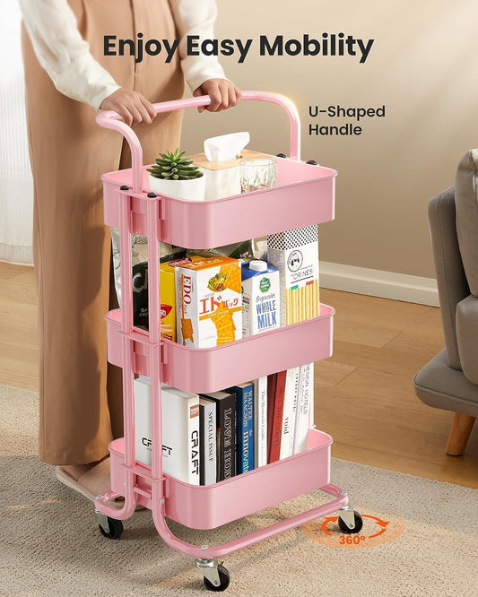 JIALTO 3 Tier  Multipurpose Trolley Rack  - Pink