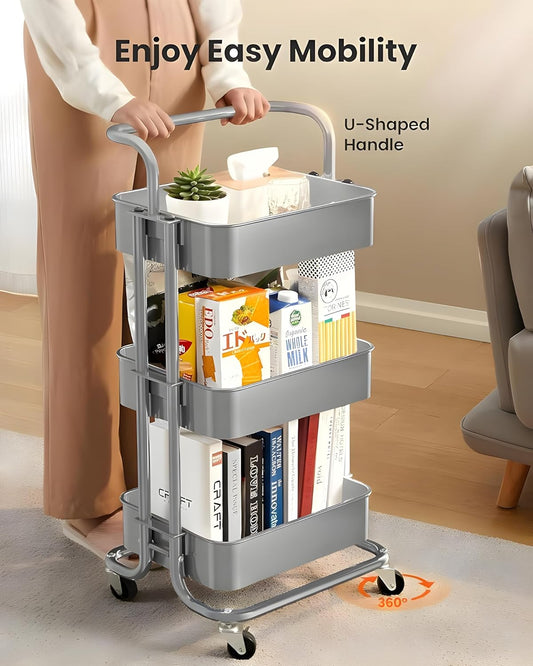 JIALTO 3 Tier Multipurpose Trolley Rack - Grey)